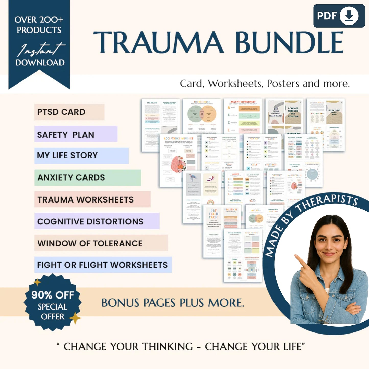 Healing Through Trauma: Therapy Bundle for Recovery – Anxiety Coping Tools, PTSD Worksheets & Safety Plan