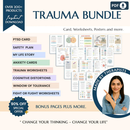 Healing Through Trauma: Therapy Bundle for Recovery – Anxiety Coping Tools, PTSD Worksheets & Safety Plan