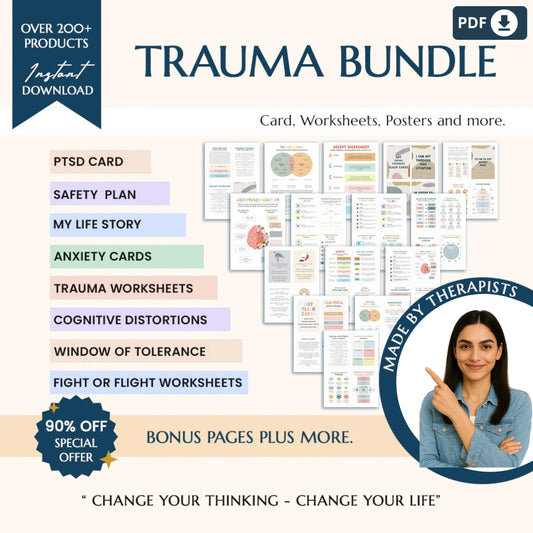 Healing Through Trauma: Therapy Bundle for Recovery – Anxiety Coping Tools, PTSD Worksheets & Safety Plan