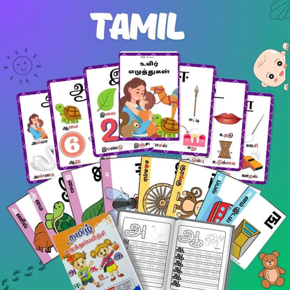 Tamil Preschool Learning Kit – Uyir Ezhuthukkal Flashcards, Early Language Worksheets & Writing Practice for Kids