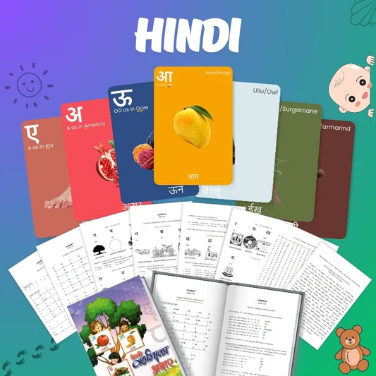 Hindi Preschool Learning Kit – Hindi Alphabet Flashcards, Activity Worksheets & Language Practice for Kids