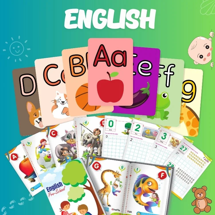 English Preschool Learning Kit – Alphabet Flashcards, Activity Worksheets & Phonics Practice for Kids