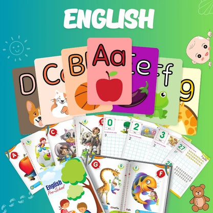 English Preschool Learning Kit – Alphabet Flashcards, Activity Worksheets & Phonics Practice for Kids