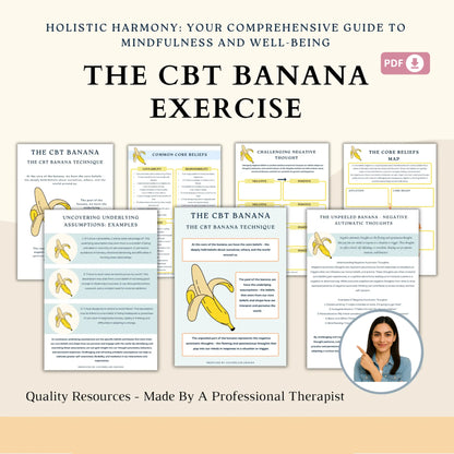 CBT Banana Exercise Fillable Workbook | Cognitive Behavioral Therapy Tool | Thought Reframing Activity |