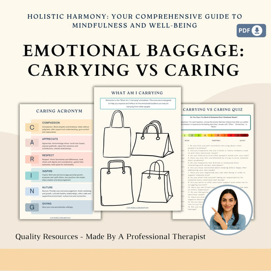 Caring vs Carrying Workbook – 13 Printable Therapy Worksheets for Emotional Baggage, Boundaries & Relationship Clarity