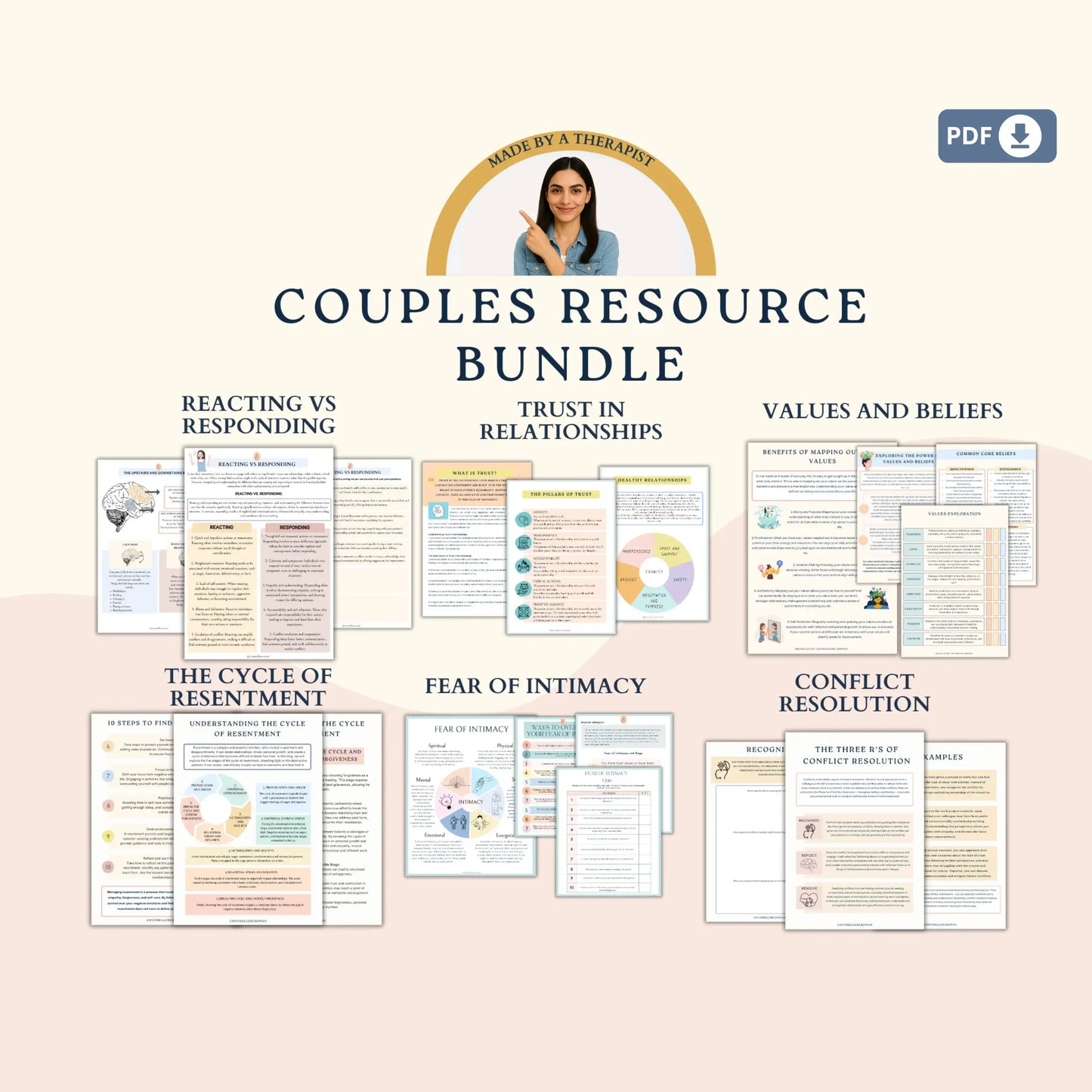 Couples Therapy Resource Bundle – Printable Worksheets & Communication Tools for Connection, Trust & Intimacy