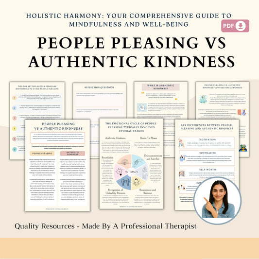 People Pleasing vs Authentic Kindness Workbook – Printable Self-Help & Therapy Worksheets for Boundaries, Compassion & Personal Growth