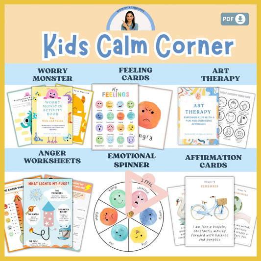 Kids Calming Corner Bundle – Printable Emotional Regulation Toolkit with Affirmation Cards, Therapy Workbooks & Feelings Resources