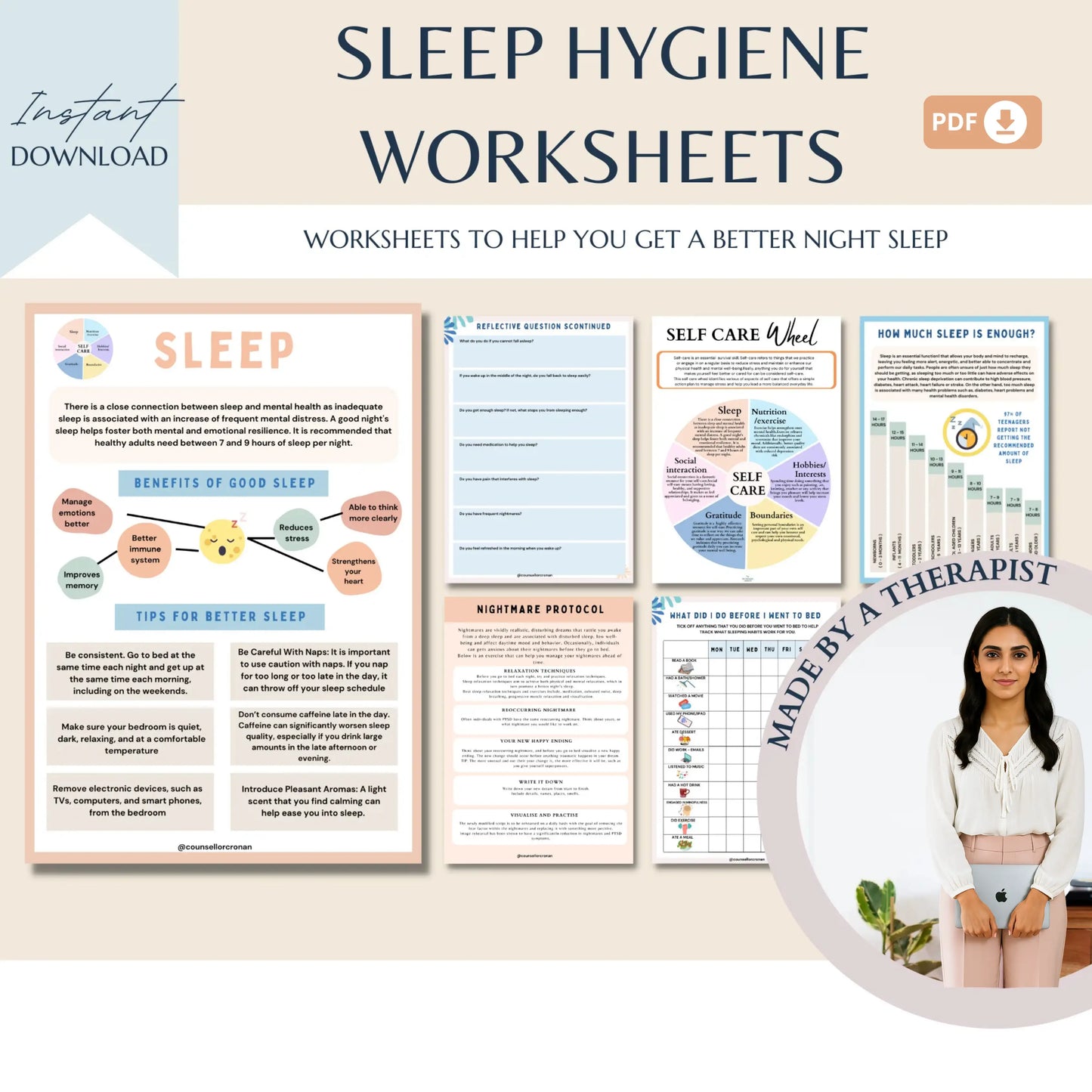 Sleep Hygiene Workbook – 14 Printable Worksheets to Improve Sleep Quality & Mental Wellness