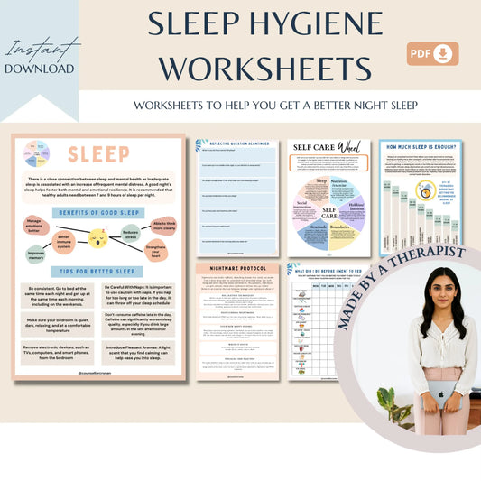 Sleep Hygiene Workbook – 14 Printable Worksheets to Improve Sleep Quality & Mental Wellness