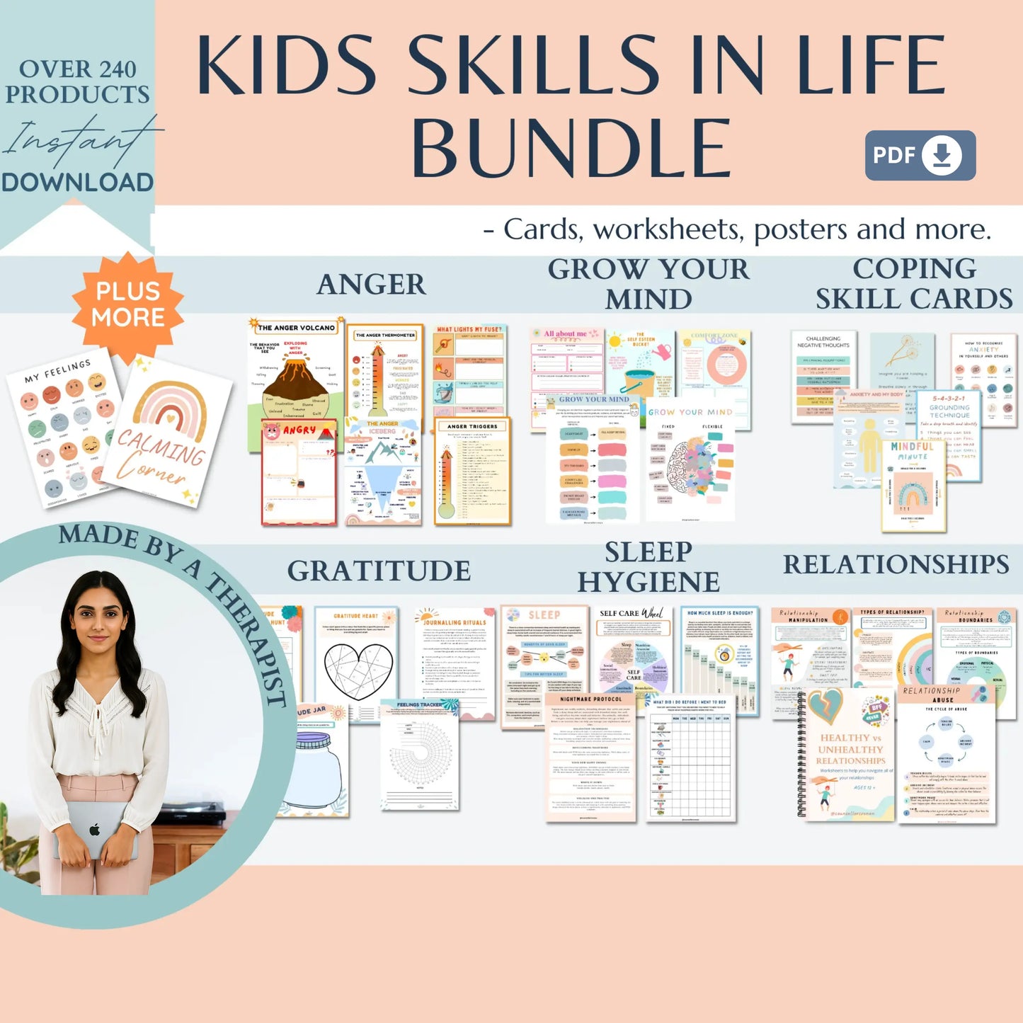 Kids Essential Life Skills Bundle – Printable Therapy Worksheets for Emotional Growth, Resilience & Daily Wellness