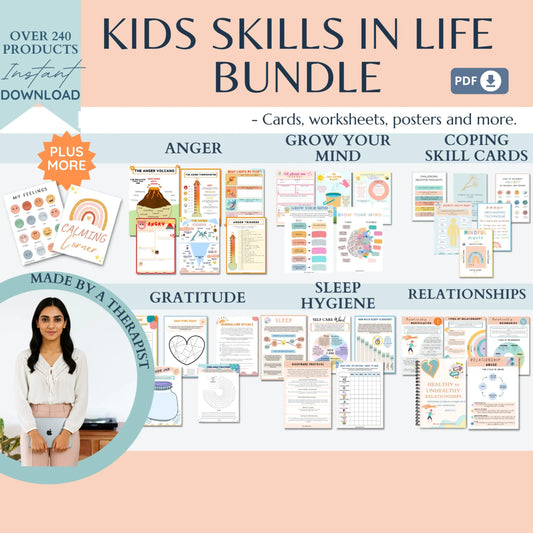 Kids Essential Life Skills Bundle – Printable Therapy Worksheets for Emotional Growth, Resilience & Daily Wellness