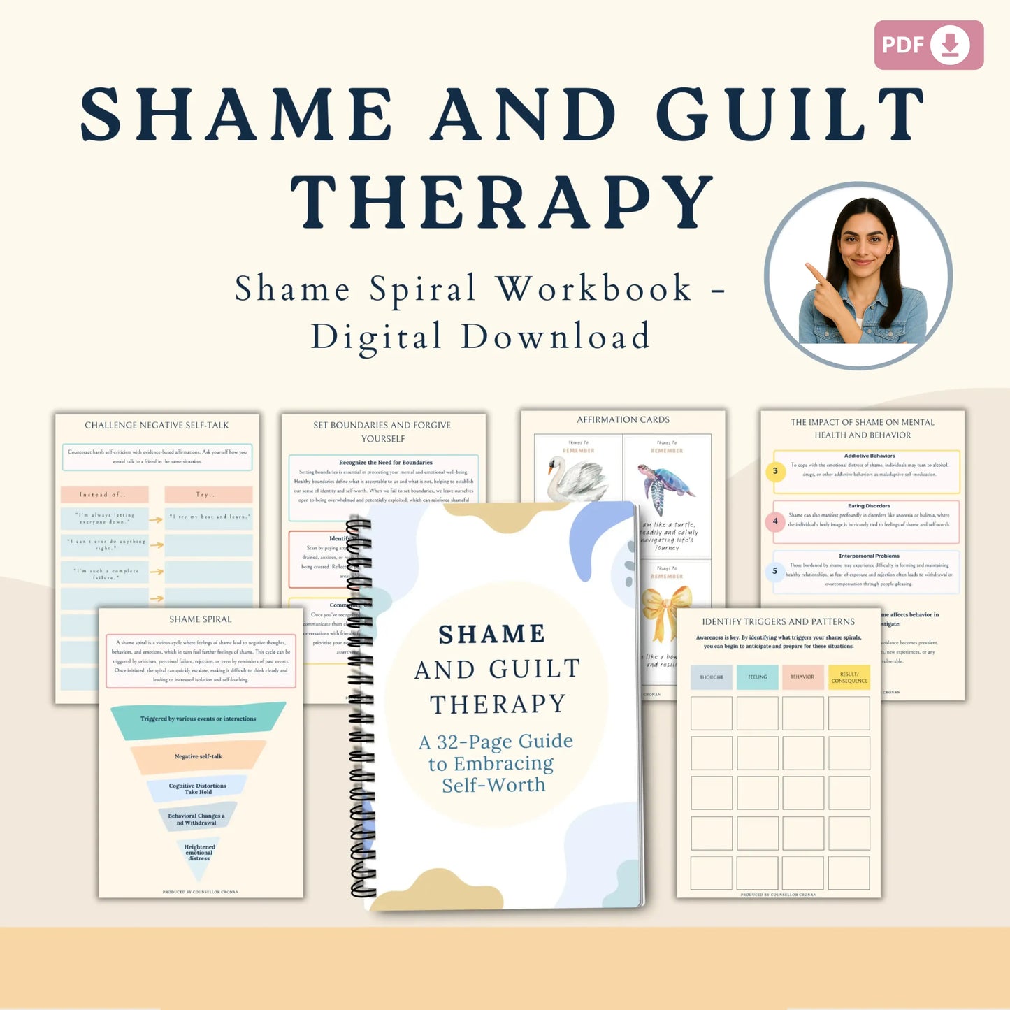 Overcoming Shame Workbook | Healing Shame Spiral | Therapy Worksheets for Self-Worth