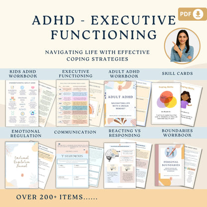 ADHD Executive Functioning Workbook – Printable ADHD Therapy Worksheets, Focus Tools & Mindfulness Activities