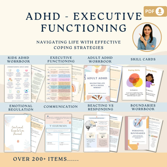 ADHD Executive Functioning Workbook – Printable ADHD Therapy Worksheets, Focus Tools & Mindfulness Activities