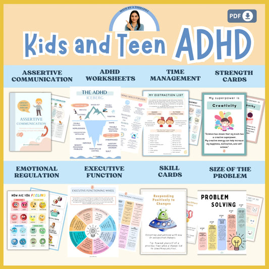 ADHD Resource Bundle for Kids & Teens – Printable Executive Functioning Worksheets, Strength Cards & Communication Tools