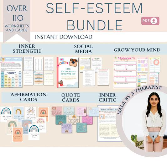 Self-Esteem Bundle – Printable Confidence & Self-Worth Worksheets + Social Media Awareness Tools