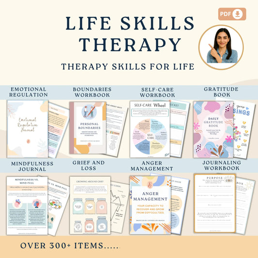Life Skills Therapy Bundle – Printable Tools for Emotional Growth, Boundaries, Self-Care & Resilience