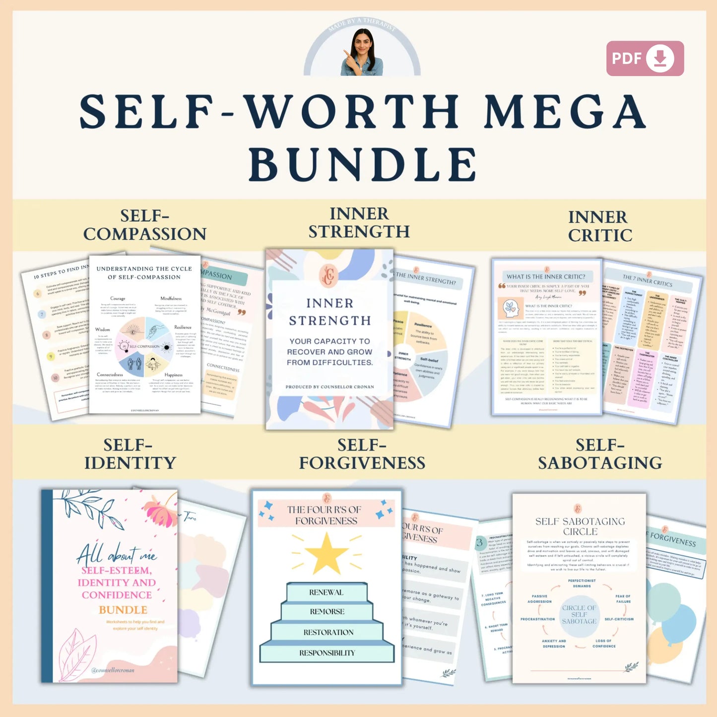 Inner Child Wounds Workbook Bundle – Printable Healing Worksheets for Reparenting, Attachment Repair & Emotional Recovery