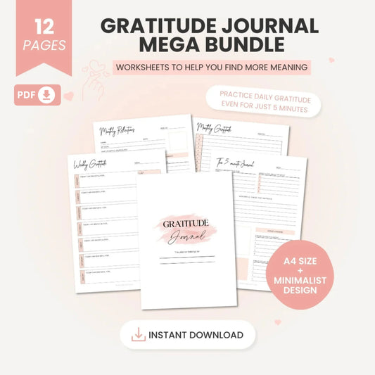 Gratitude Journal Printable Bundle – Manifest Wellness and Mindfulness 🌟✨