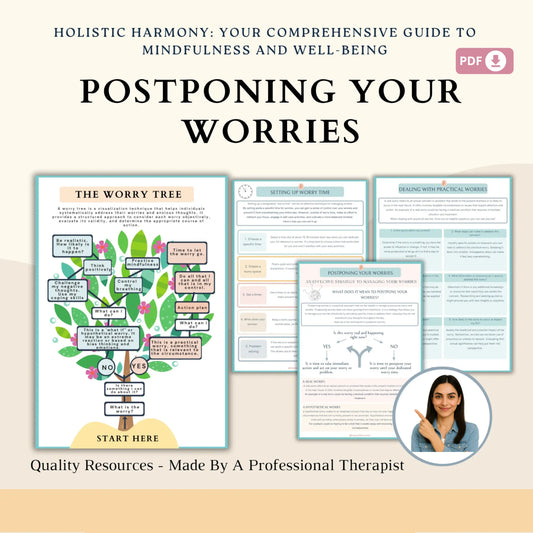 Postponing Worries Workbook – Printable Worry Time Worksheets for Thought Management & Anxiety Relief