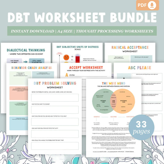 DBT Worksheet Bundle – Therapy Tools for Emotional Regulation and Distress Tolerance