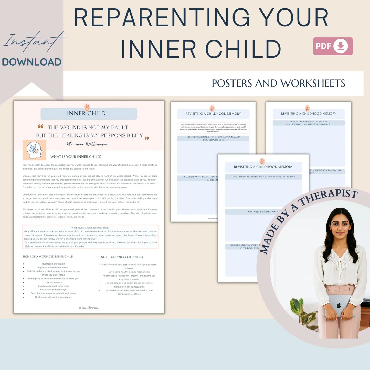 Reparenting Your Inner Child – Printable Worksheets for Healing Childhood Wounds & Understanding Attachment Styles