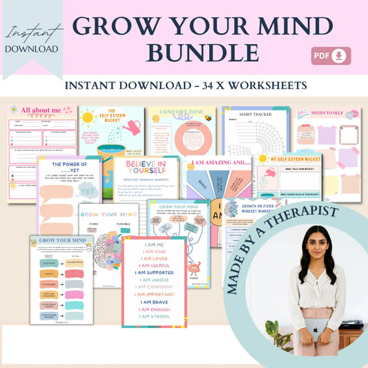 Growth Mindset Workbook – 34 Printable Pages to Improve Self-Esteem, Resilience & Positive Thinking