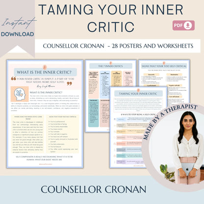 Inner Critic Workbook – 28 Printable Pages to Silence Self-Doubt, Reframe Negative Thoughts & Build Self-Compassion
