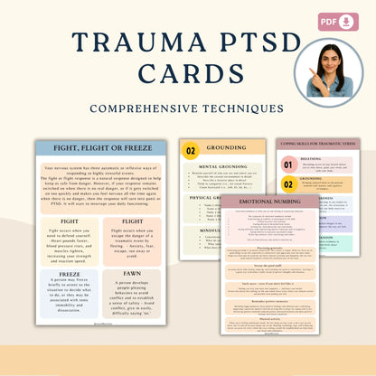 PTSD Coping Skill Cards – Printable Trauma Support & Self-Soothing Techniques