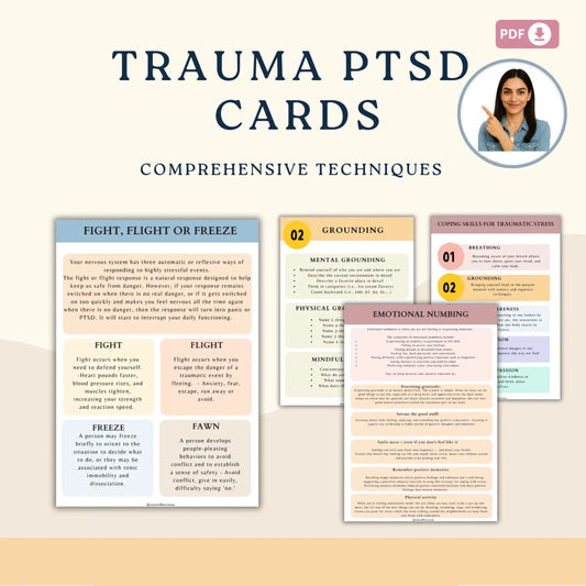 PTSD Coping Skill Cards – Printable Trauma Support & Self-Soothing Techniques
