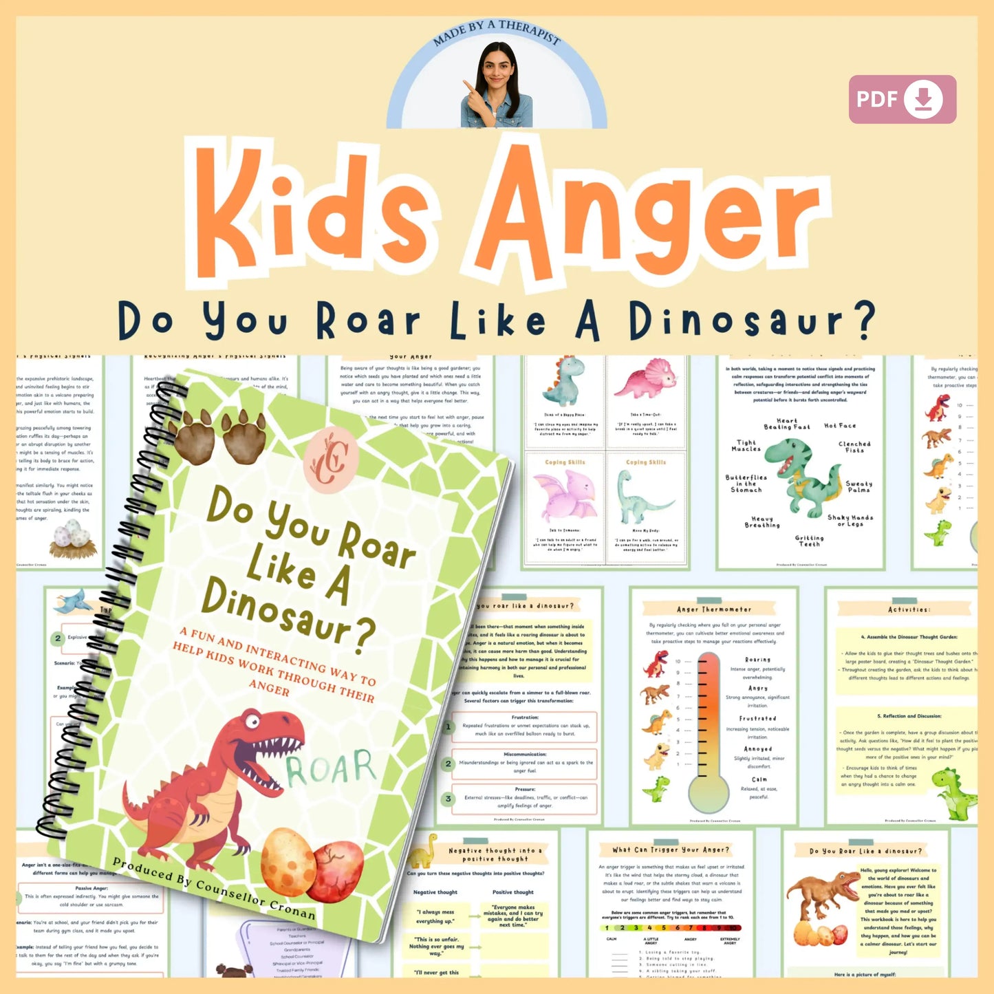 Kids Anger Workbook – Do You Roar Like a Dinosaur? Printable Emotional Regulation Activities for Ages 5–12