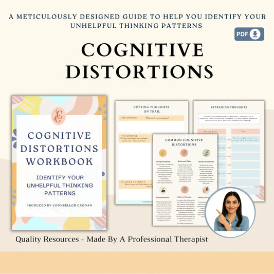 Cognitive Distortions Workbook – 38 Printable Pages to Identify, Challenge & Reframe Unhelpful Thinking Patterns