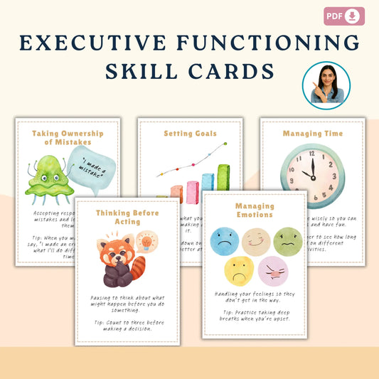 Executive Functioning Skill Cards – 52 Printable Cards for Cognitive Growth, Organization, Focus & Emotional Control
