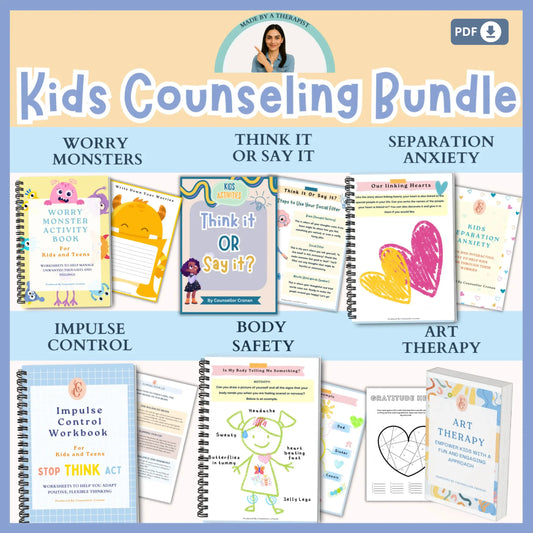 Counseling Workbook Bundle for Kids – 6 Printable Resources for Emotional Wellness, Executive Functioning & Self-Regulation