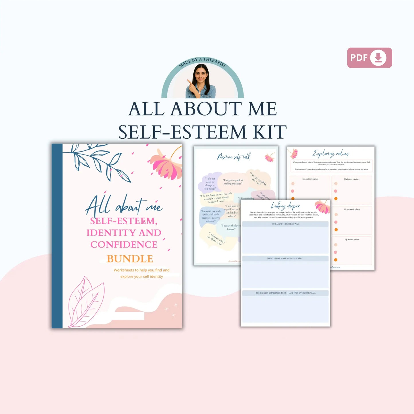 Self-Esteem Workbook – Printable All About Me, Values & Identity Worksheets for Teens & Adults