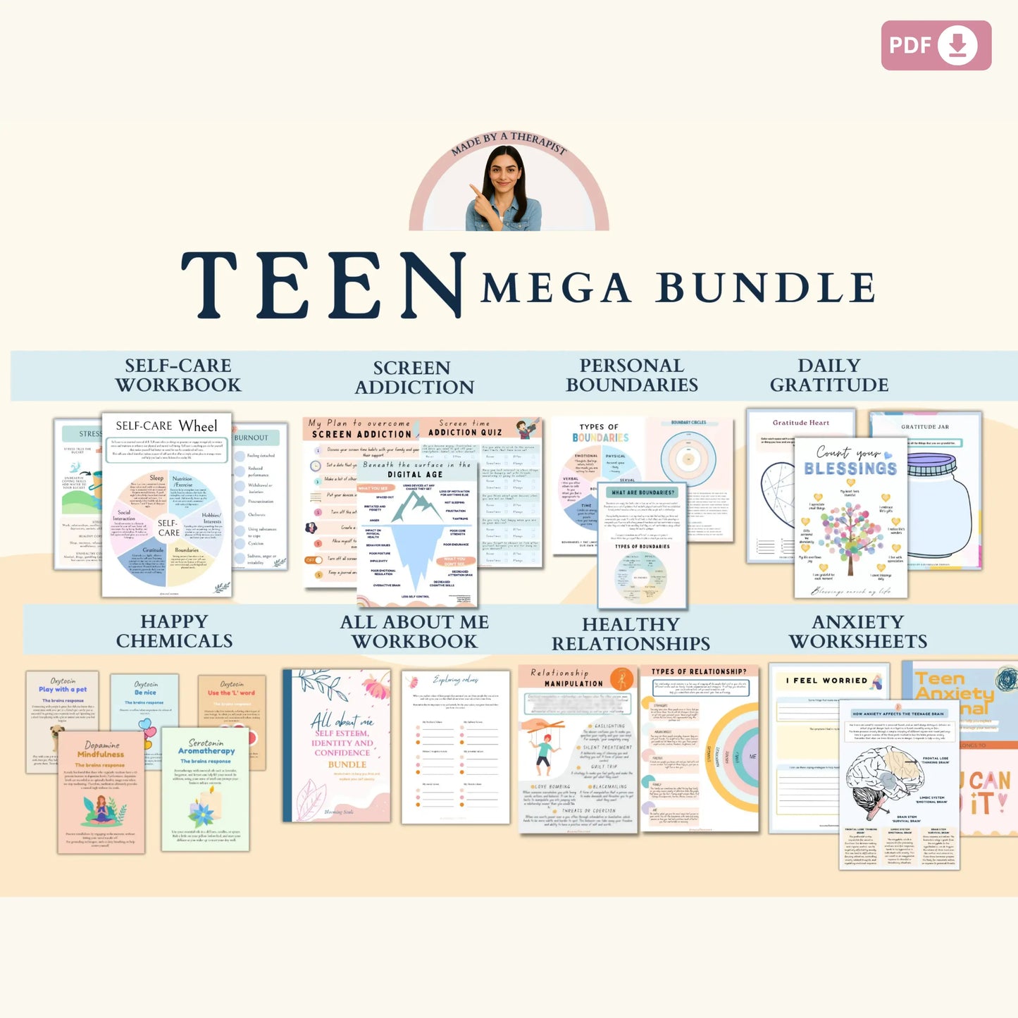 Teen Mental Health Bundle | Therapy Worksheets, Coping Skills & Self-Care Resources