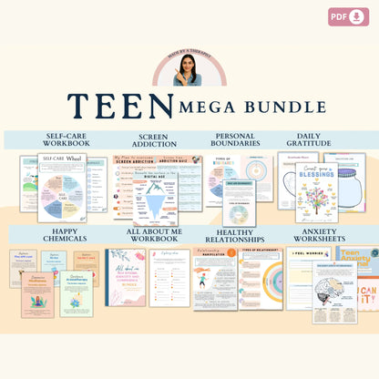 Teen Mental Health Bundle | Therapy Worksheets, Coping Skills & Self-Care Resources