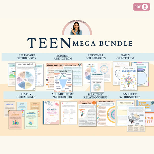 Teen Mental Health Bundle | Therapy Worksheets, Coping Skills & Self-Care Resources