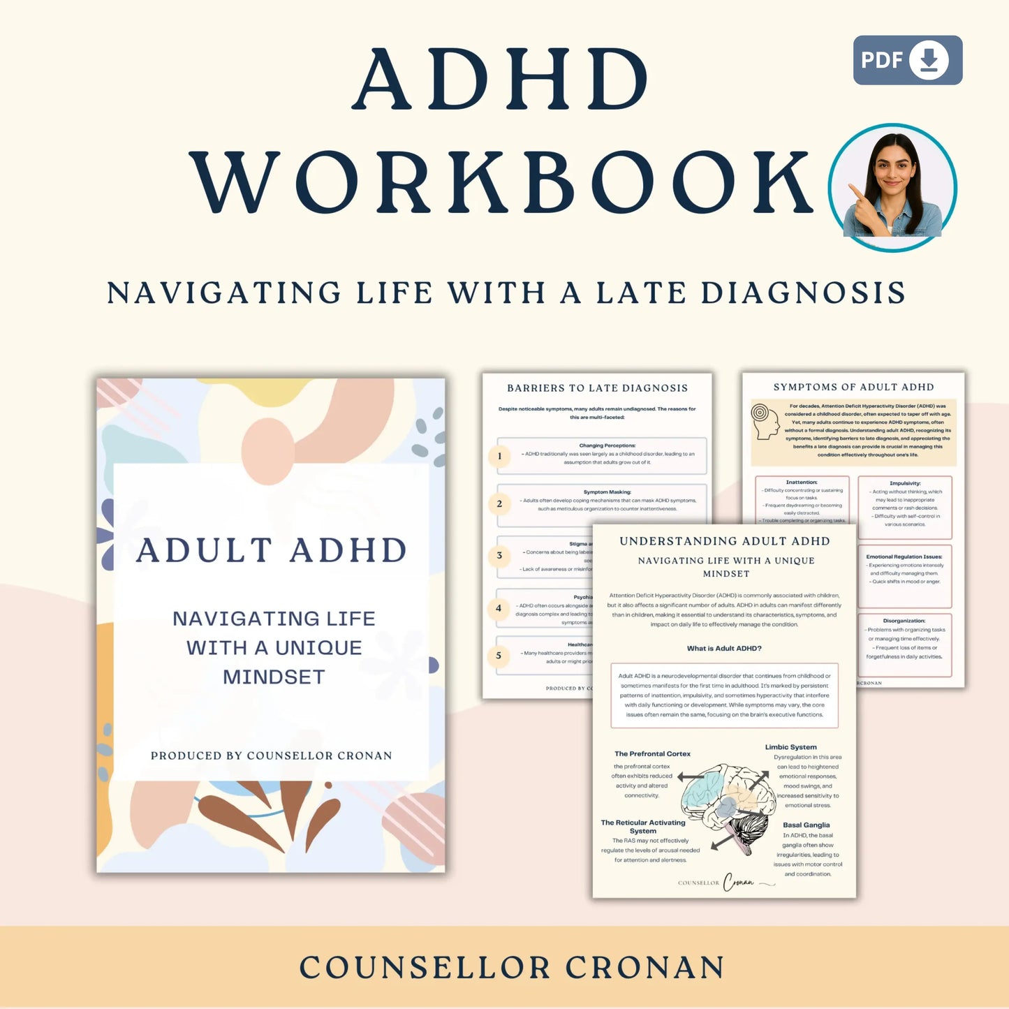 Adult ADHD Therapy Workbook & Planner – Printable Self-Awareness, Focus Strategies & Mindfulness Worksheets |
