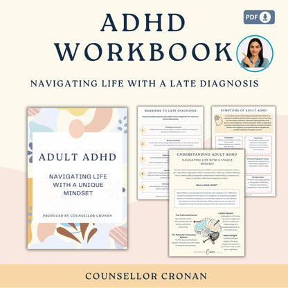 Adult ADHD Therapy Workbook & Planner – Printable Self-Awareness, Focus Strategies & Mindfulness Worksheets |