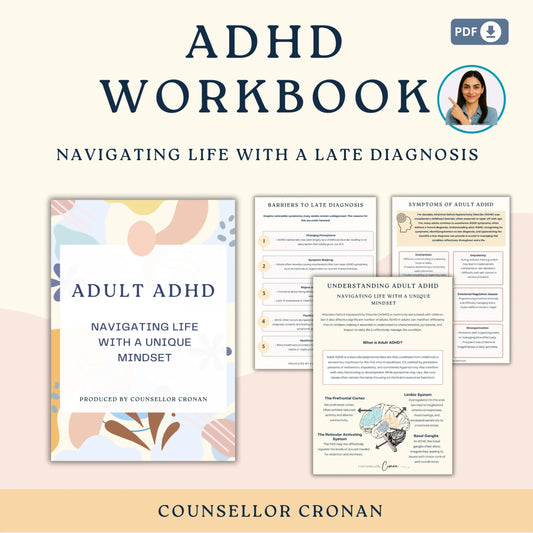 Adult ADHD Therapy Workbook & Planner – Printable Self-Awareness, Focus Strategies & Mindfulness Worksheets |