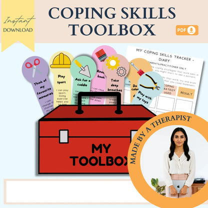 Coping Skills Toolbox – Printable Self-Regulation Toolkit with 16 Coping Strategies, Tracker & Calming Activities