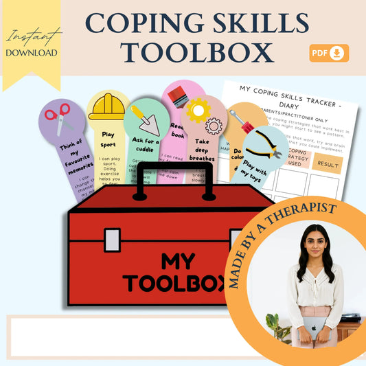 Coping Skills Toolbox – Printable Self-Regulation Toolkit with 16 Coping Strategies, Tracker & Calming Activities