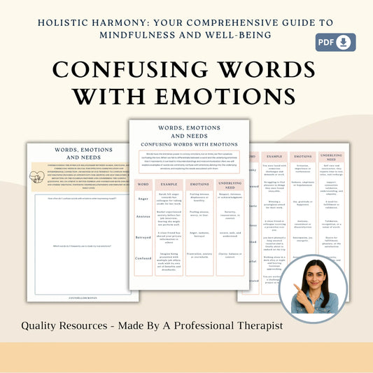 Confusing Words with Emotions – 8 Printable Pages for Emotional Awareness, Couples Communication & Conflict Resolution