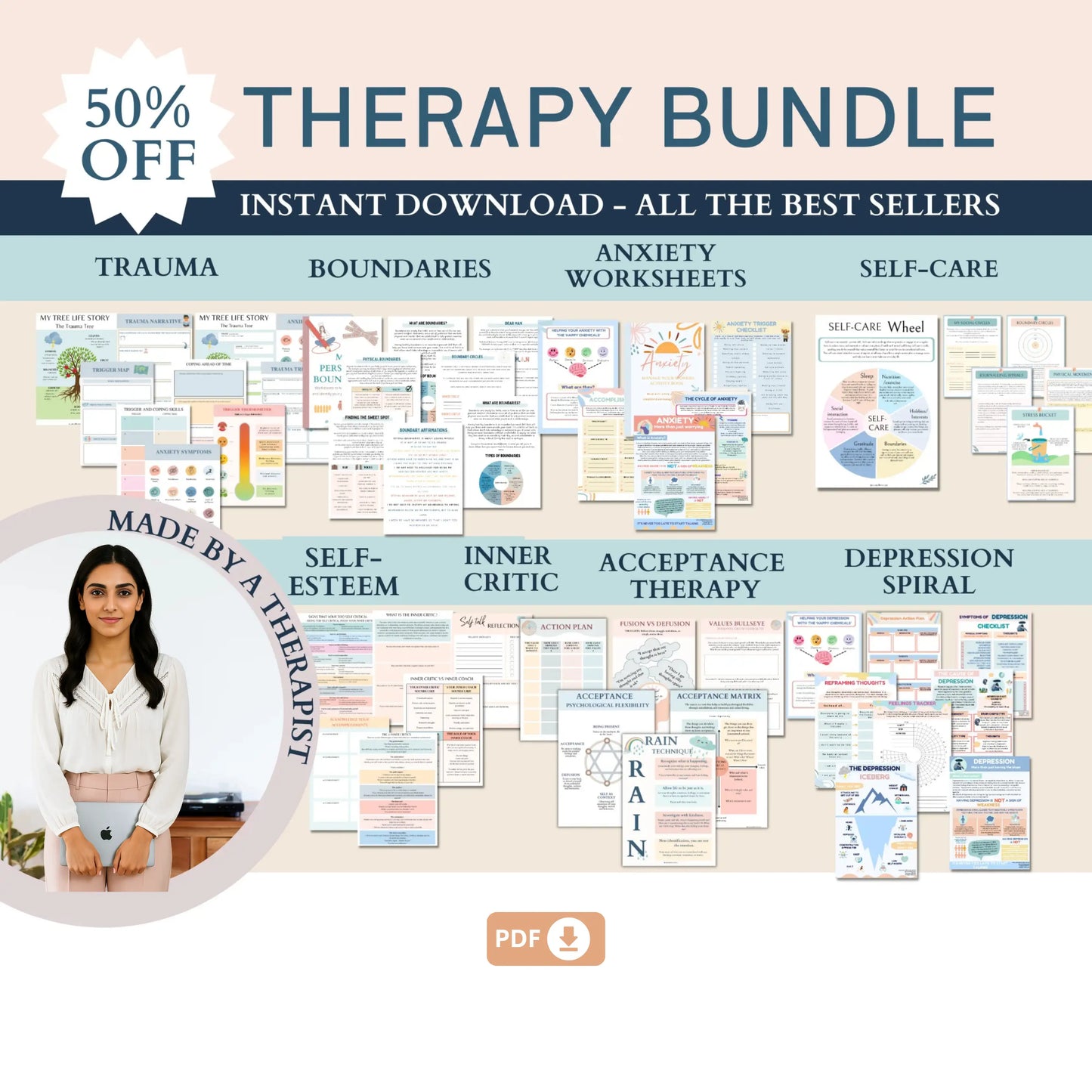 Therapy Worksheet Bundle – Psychology Resources for Emotional Growth