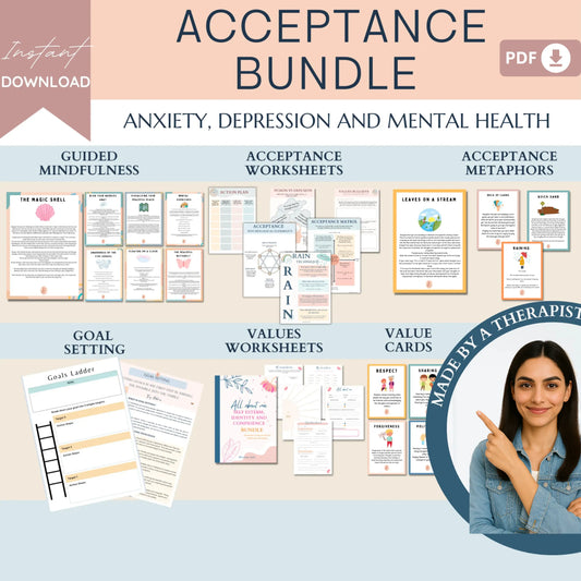 Acceptance & Commitment Therapy Mega Bundle – ACT Worksheets, Values Cards, Mindfulness Tools