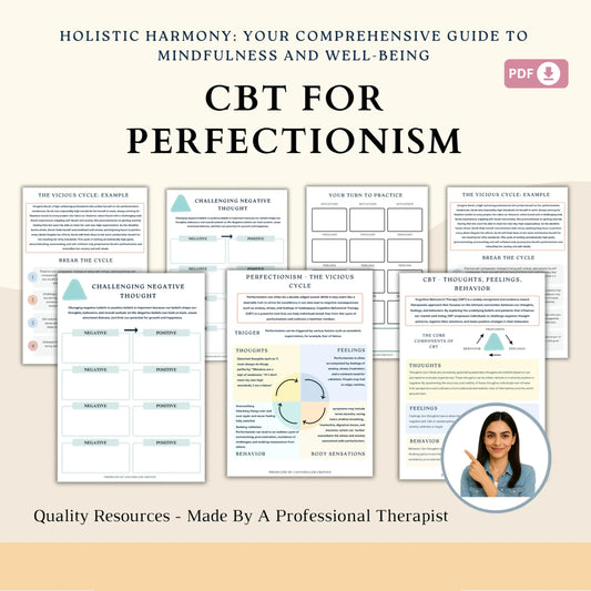 Perfectionism CBT Workbook – Printable Magic Triangle Worksheets for Thought Reframing, Emotional Balance & Healthy Goal Setting