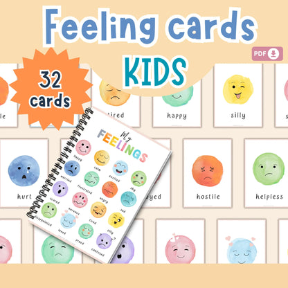 Kids Feeling Cards – 32 Printable Flash Cards for Emotional Recognition & Self-Regulation