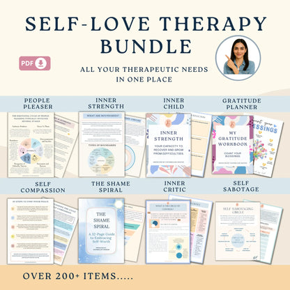 Self-Love Therapy Bundle – 8 Printable Healing Workbooks for Confidence, Inner Peace & Emotional Growth